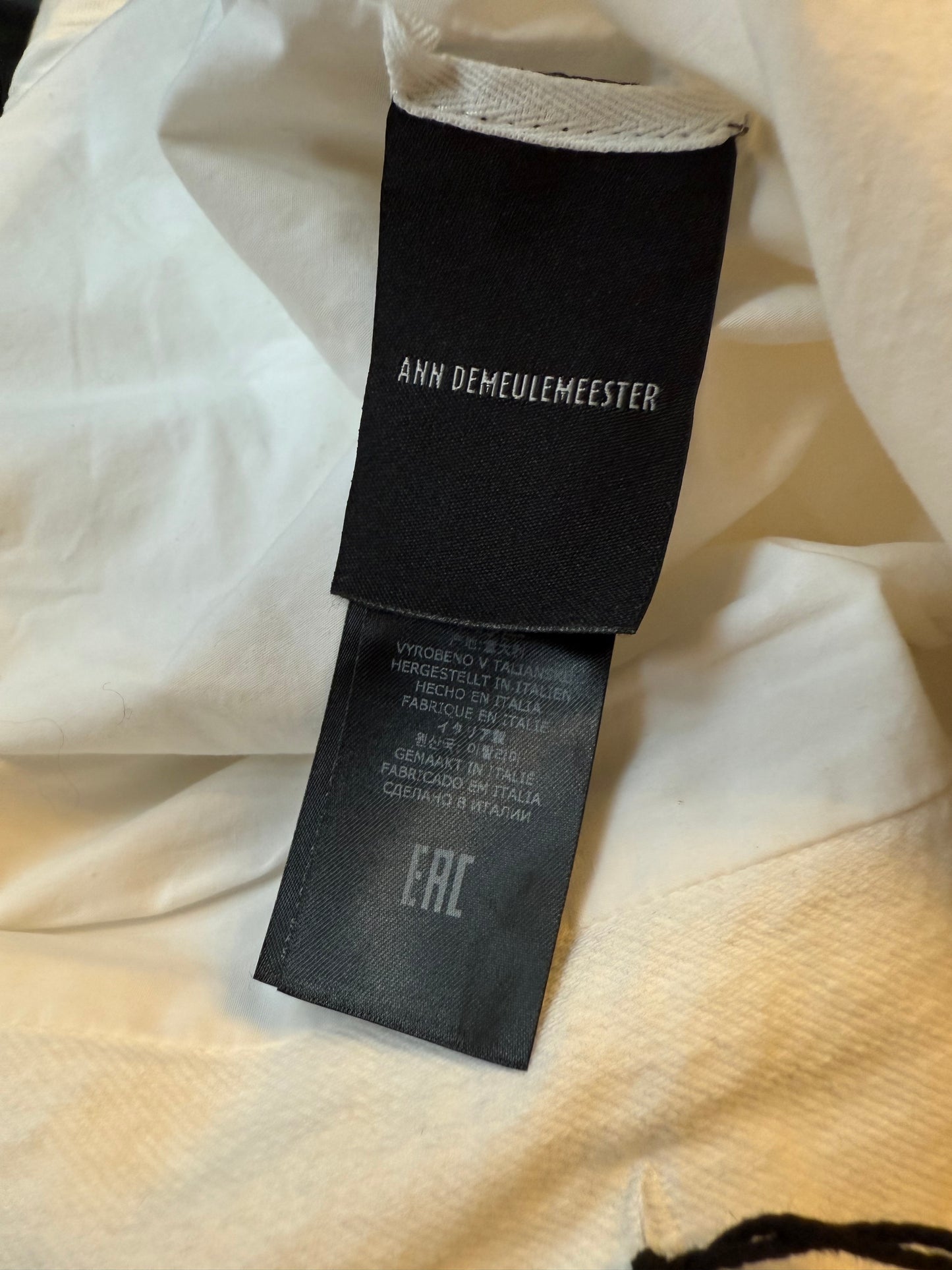 Ann Demeulemeester SS 2022 white denim oversized gilet with back slit and belts