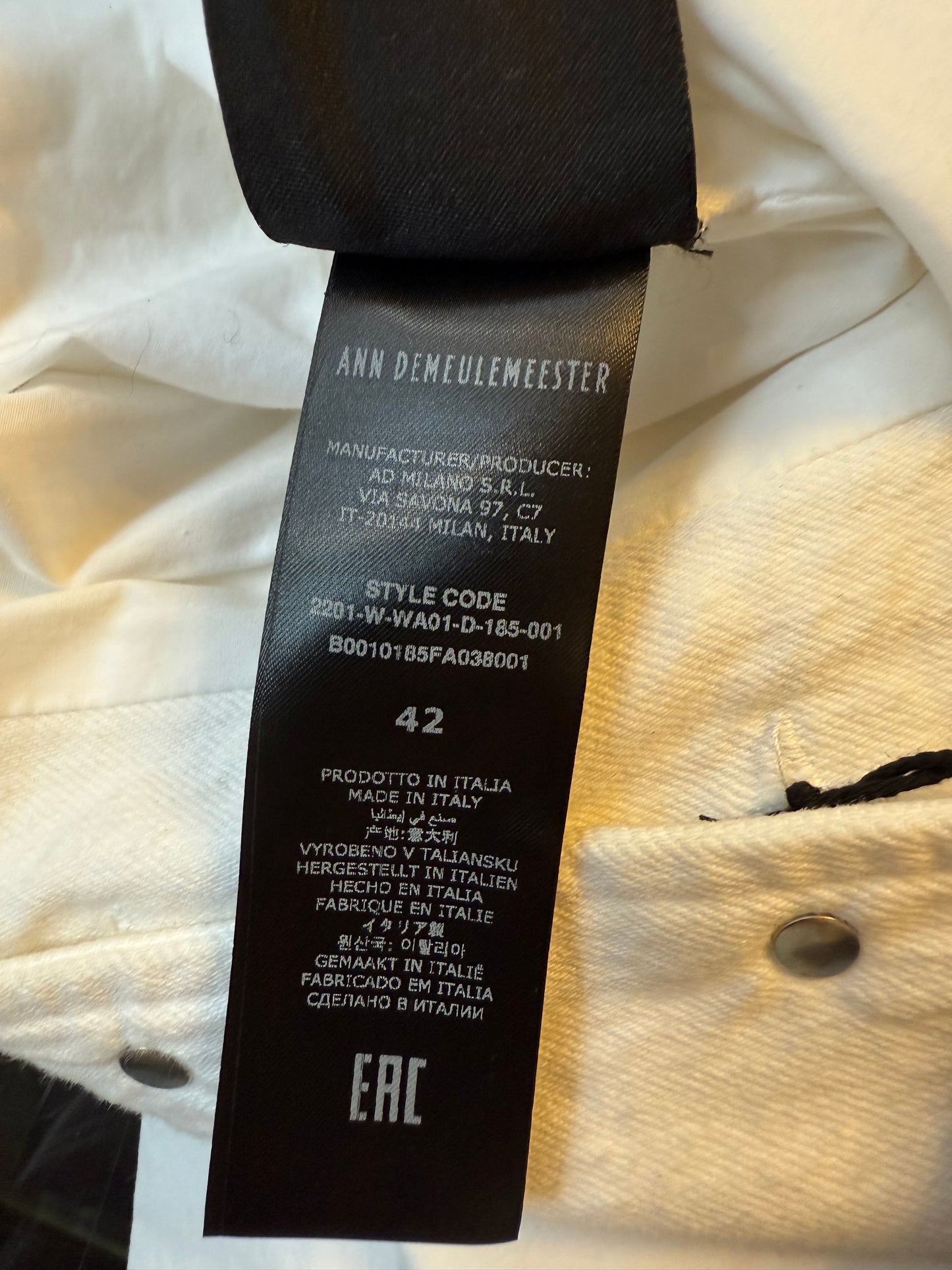 Ann Demeulemeester SS 2022 white denim oversized gilet with back slit and belts