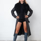 vintage 2000's black leather coat with removable Mongolian fur collar
