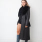 vintage 2000's black leather coat with removable Mongolian fur collar