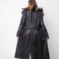 vintage 2000's black leather coat with removable Mongolian fur collar