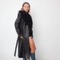 vintage 2000's black leather coat with removable Mongolian fur collar
