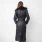 vintage 2000's black leather coat with removable Mongolian fur collar