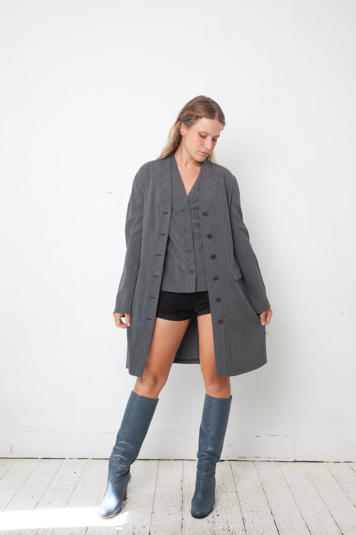Mani by Armani 90's grey viscose & wool set (cardigan with matching sleeveless vest)