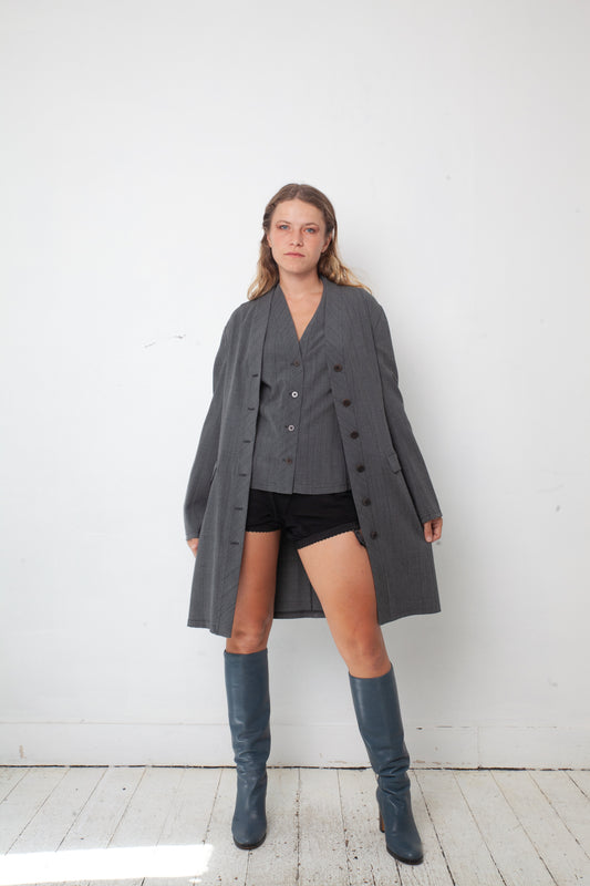 Mani by Armani 90's grey viscose & wool set (cardigan with matching sleeveless vest)