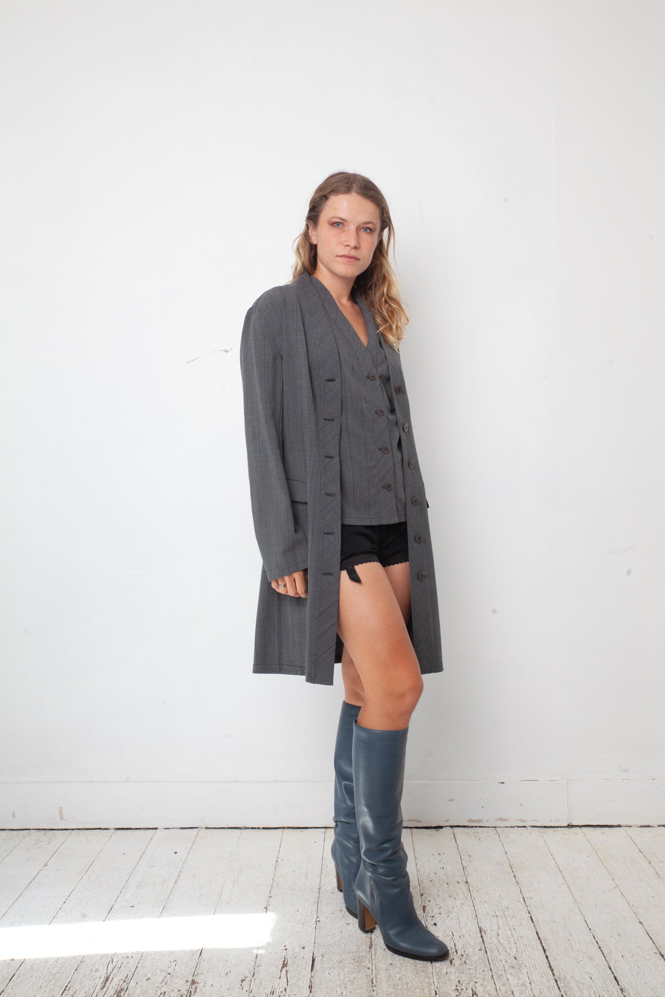 Mani by Armani 90's grey viscose & wool set (cardigan with matching sleeveless vest)