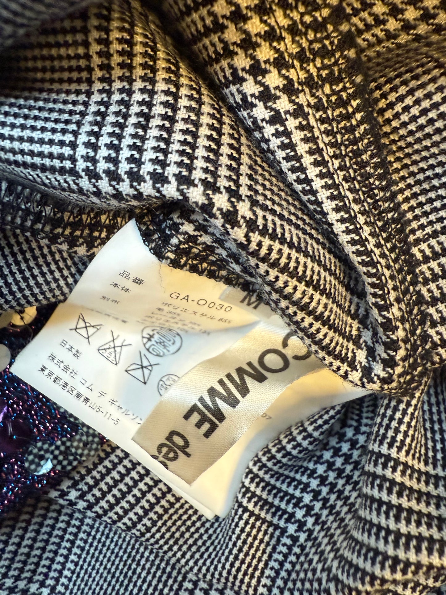 Comme des Garçons Spring 2008 glen check shirt with sequin sleeves and double hood