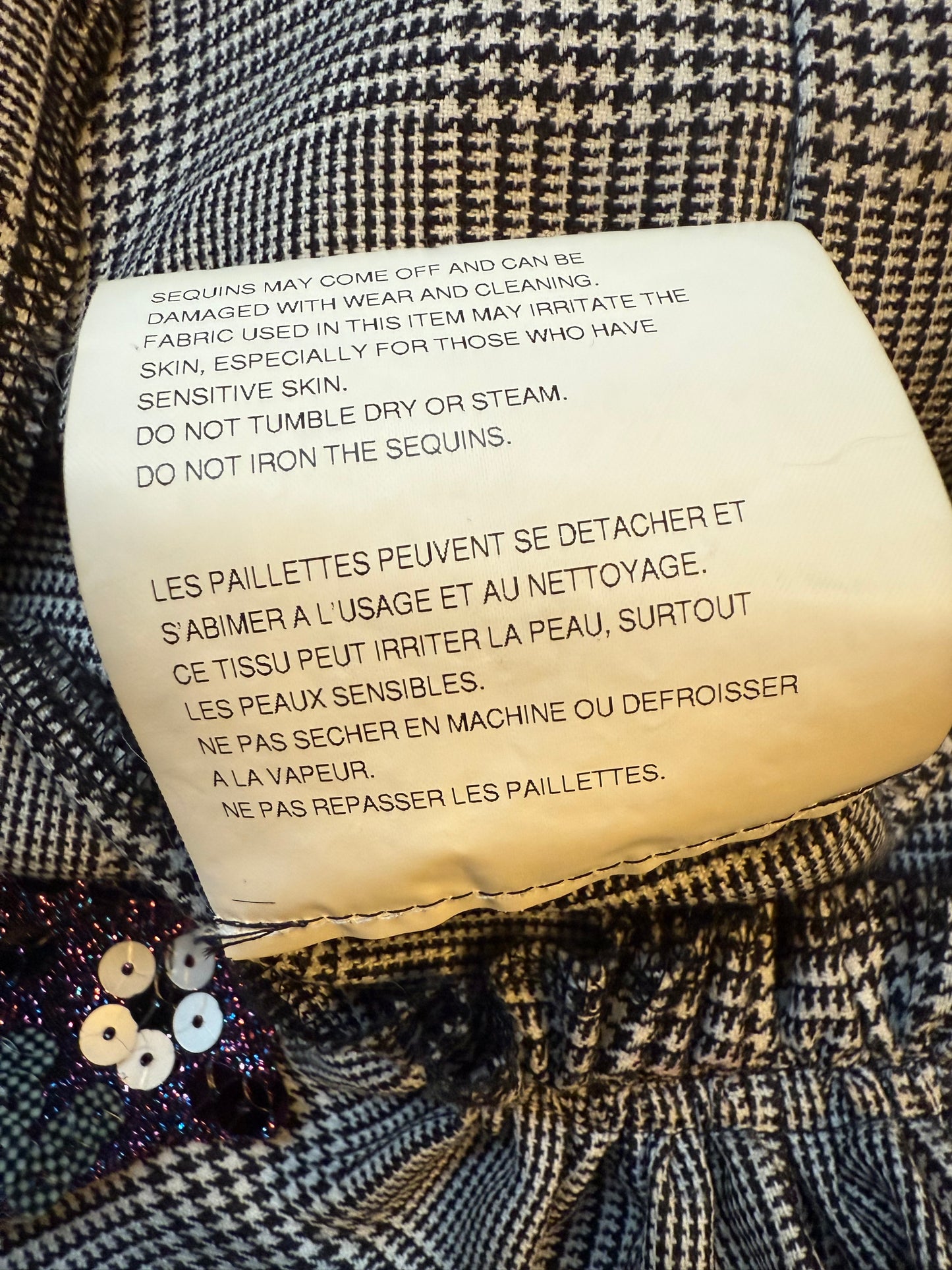 Comme des Garçons Spring 2008 glen check shirt with sequin sleeves and double hood