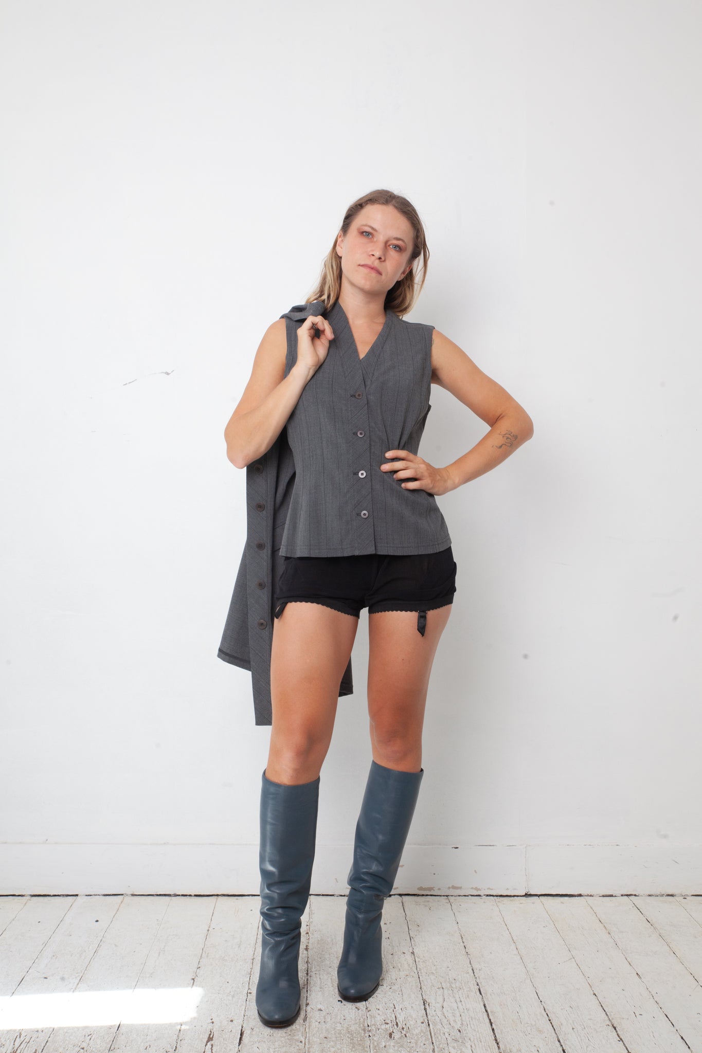 Mani by Armani 90's grey viscose & wool set (cardigan with matching sleeveless vest)