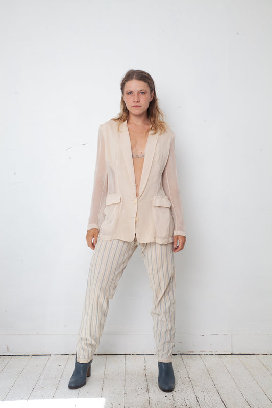 Hussein Chalayan 2000's sheer silk soft pink blazer