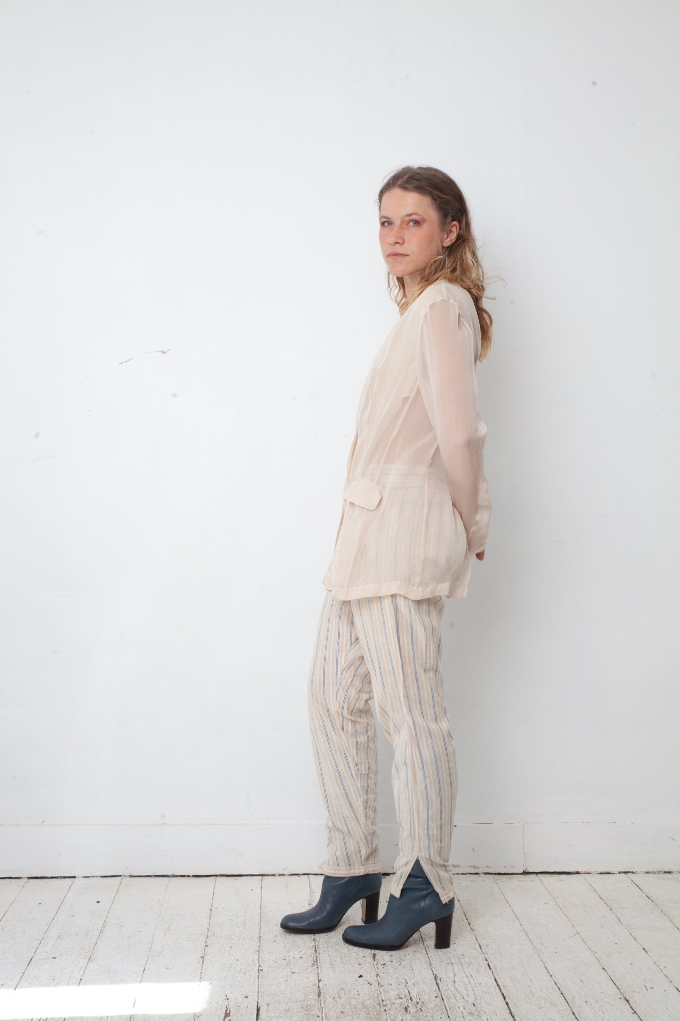 Hussein Chalayan 2000's sheer silk soft pink blazer