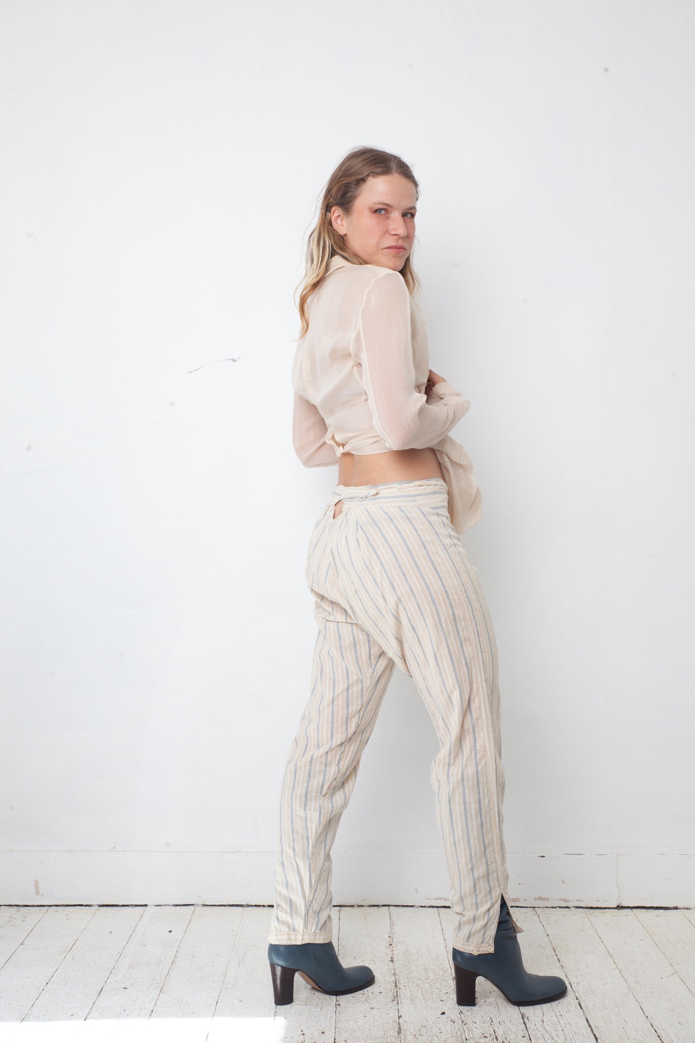 Vintage 1900's Victorian beige cotton striped split drawers / pants