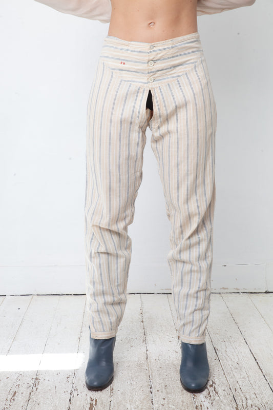 Vintage 1900's Victorian beige cotton striped split drawers / pants