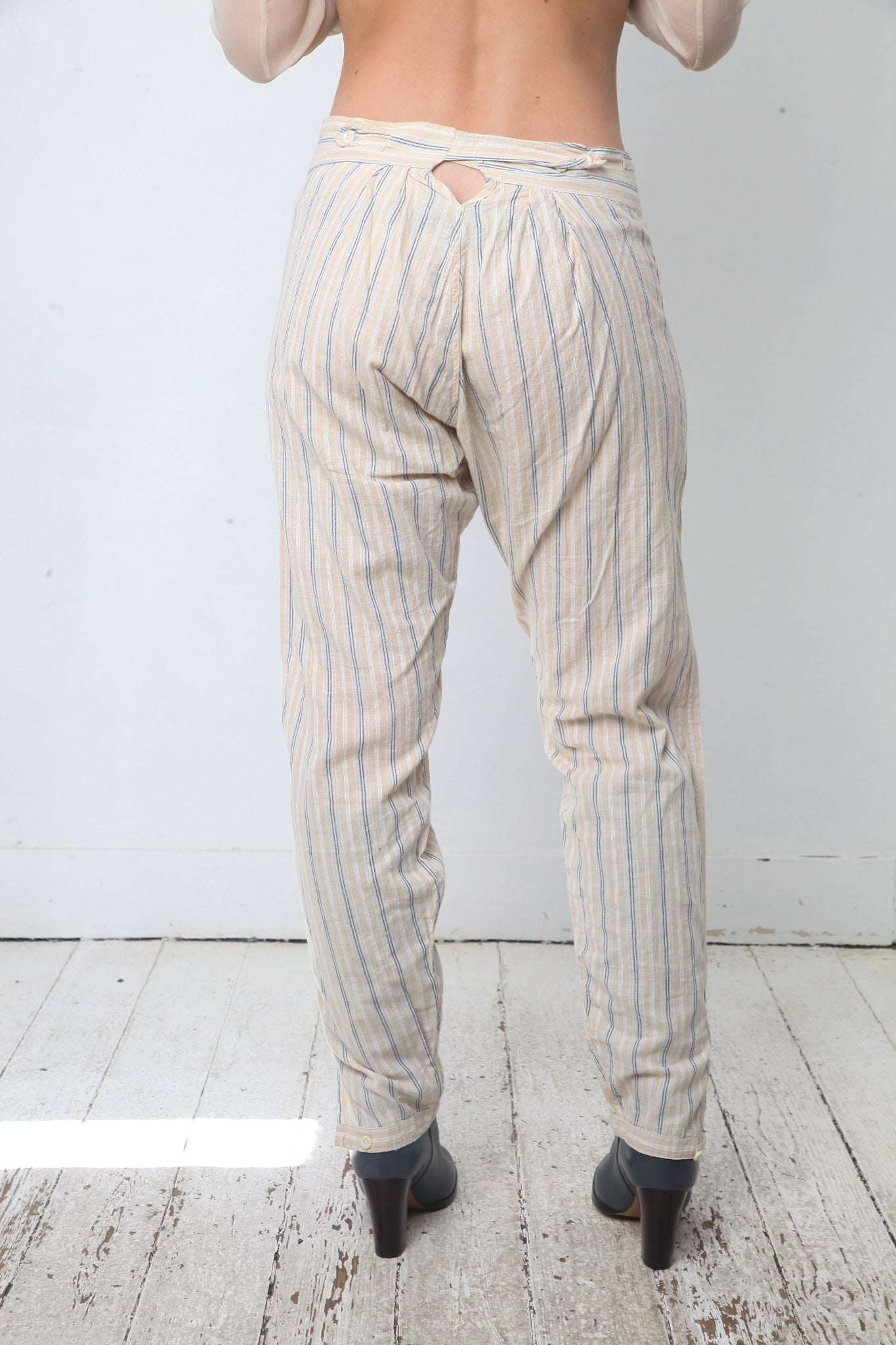 Vintage 1900's Victorian beige cotton striped split drawers / pants