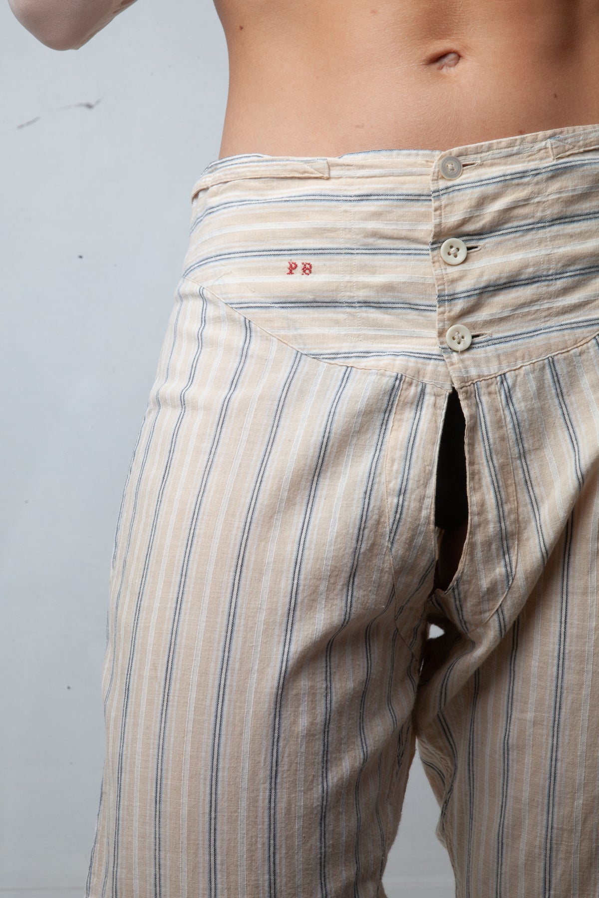 Vintage 1900's Victorian beige cotton striped split drawers / pants