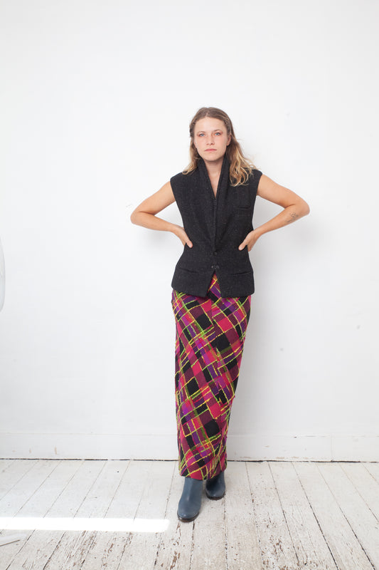 Christian Lacroix Bazaar 90's wool checkered pink and black maxi skirt