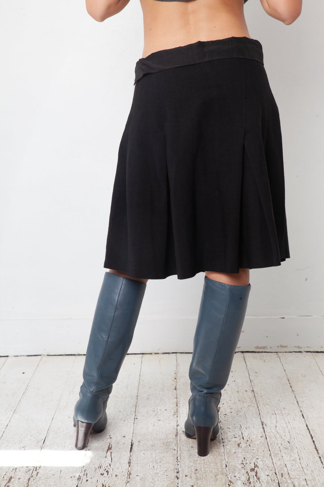 Dries van Noten 90's wool and paper black A-line midi skirt