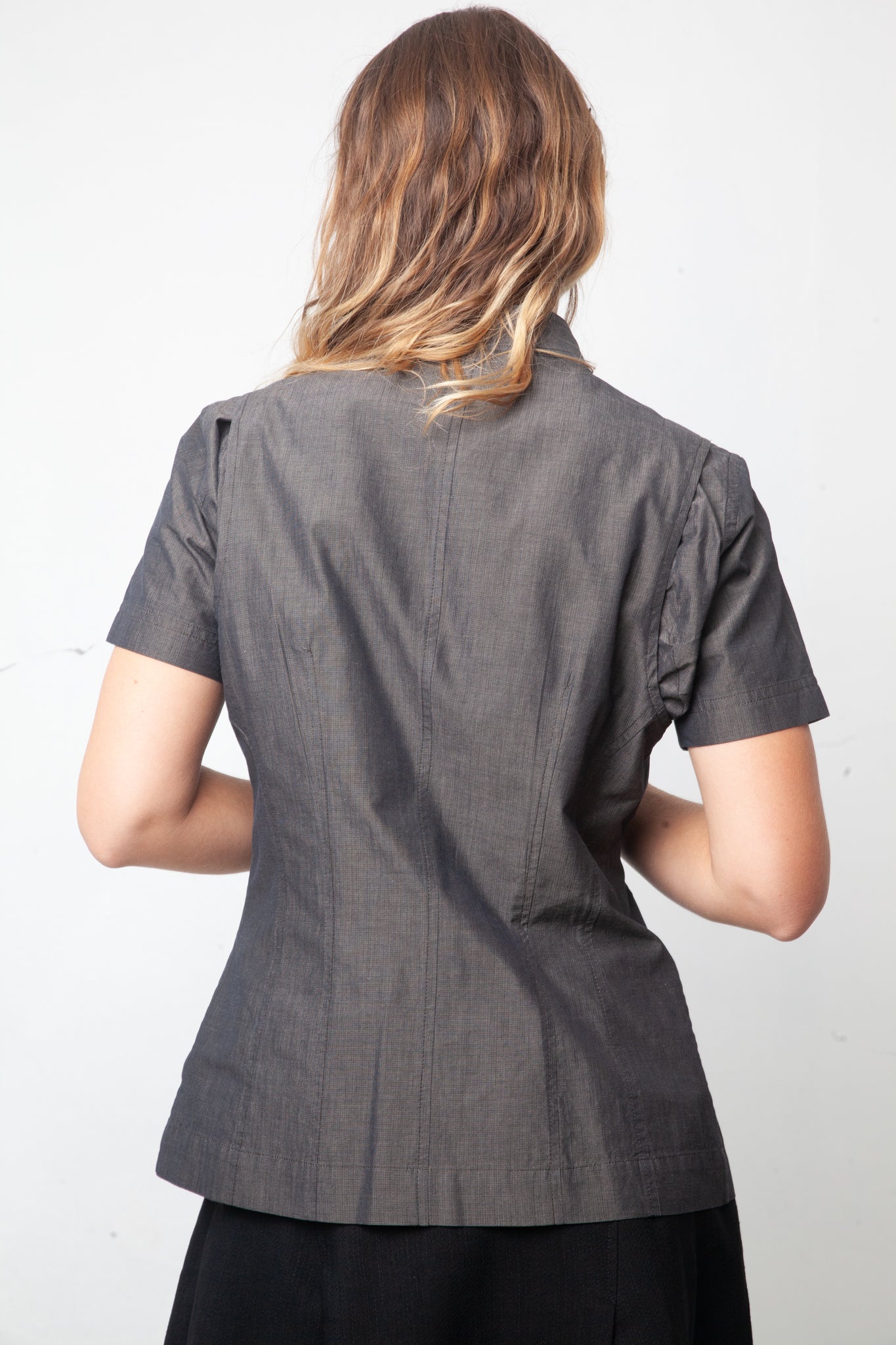 Dries van Noten 90's grey cotton shirt with 2 way zipper and mandarin collar