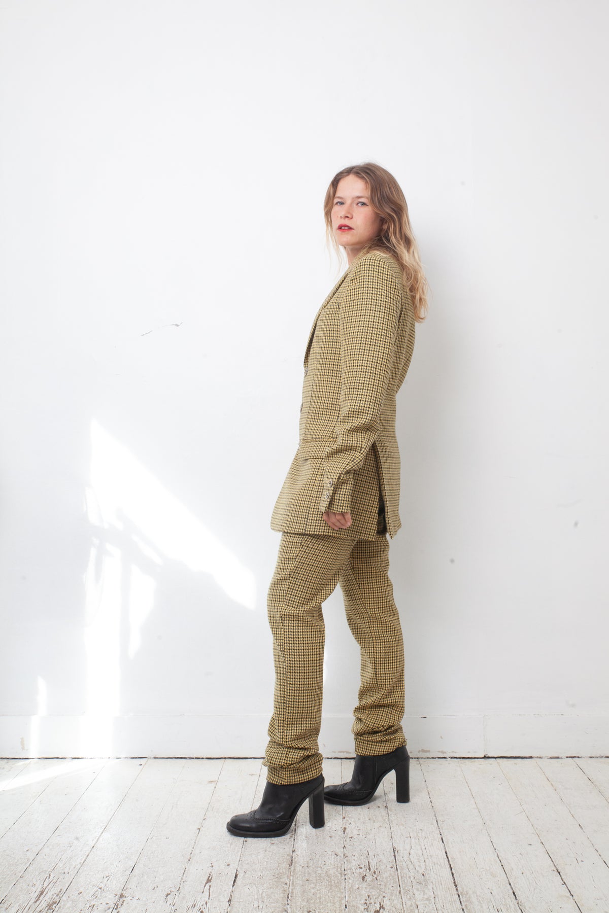 Raf Simons FW 2018 yellow checkered wool pantsuit