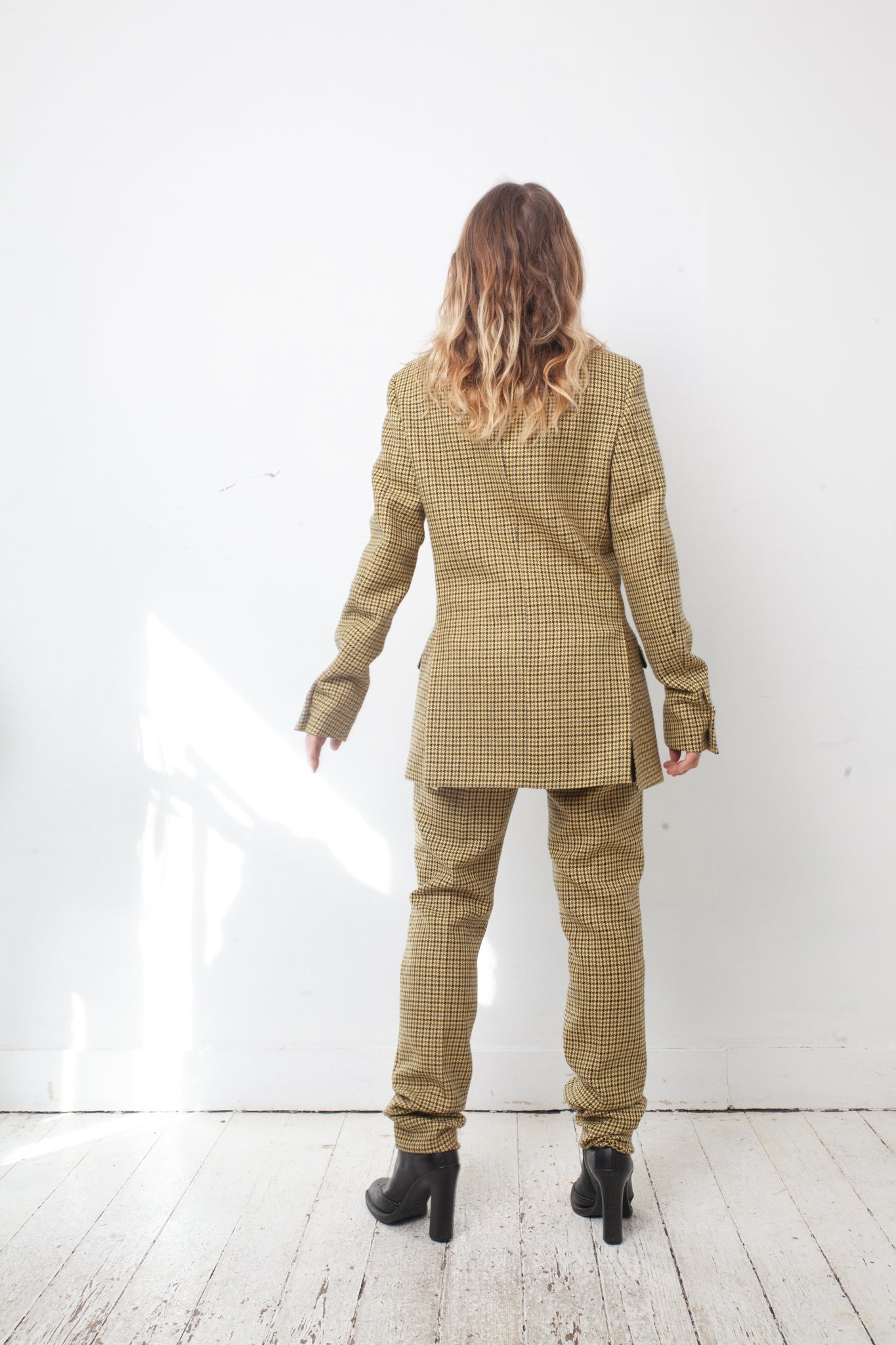 Raf Simons FW 2018 yellow checkered wool pantsuit