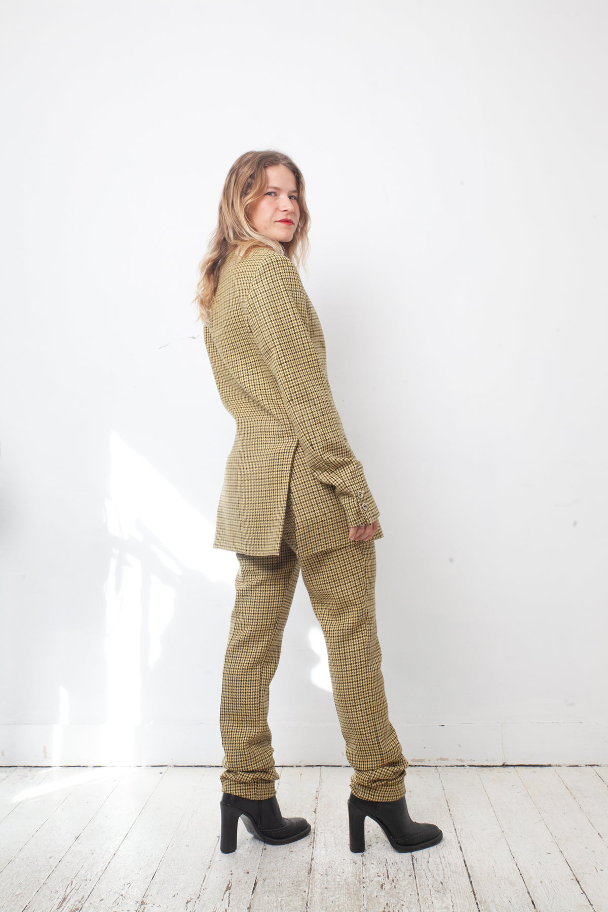 Raf Simons FW 2018 yellow checkered wool pantsuit
