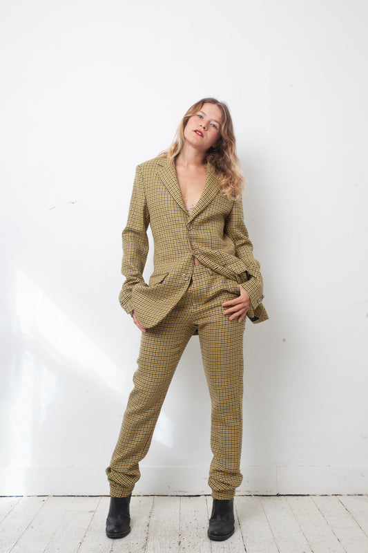 Raf Simons FW 2018 yellow checkered wool pantsuit