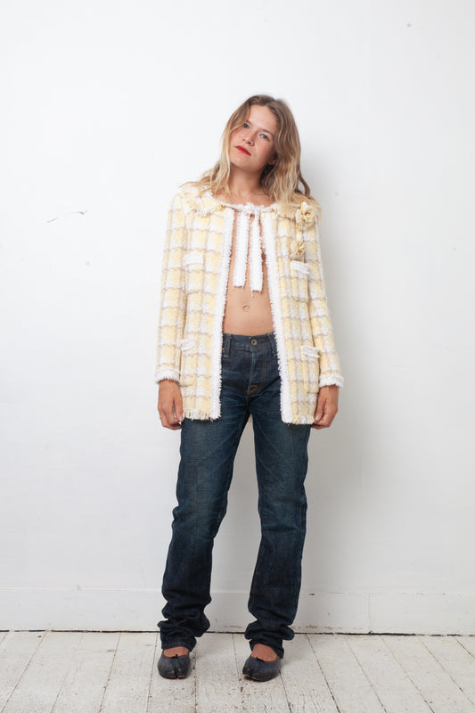 Chanel Cruise 2004 butter yellow and white tweed jacket