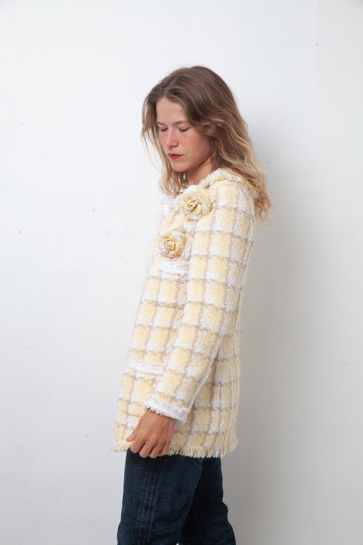 Chanel Cruise 2004 butter yellow and white tweed jacket