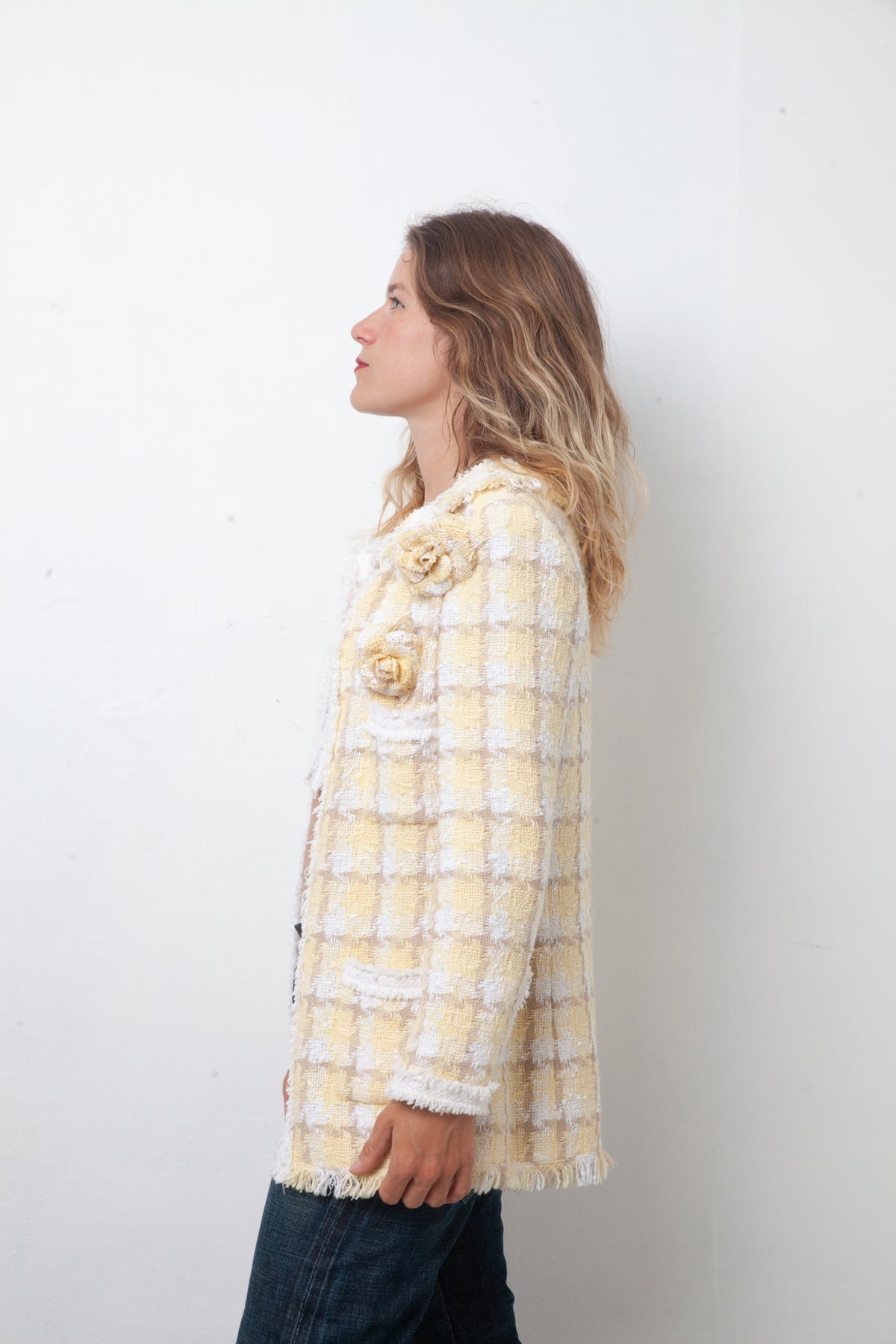 Chanel Cruise 2004 butter yellow and white tweed jacket