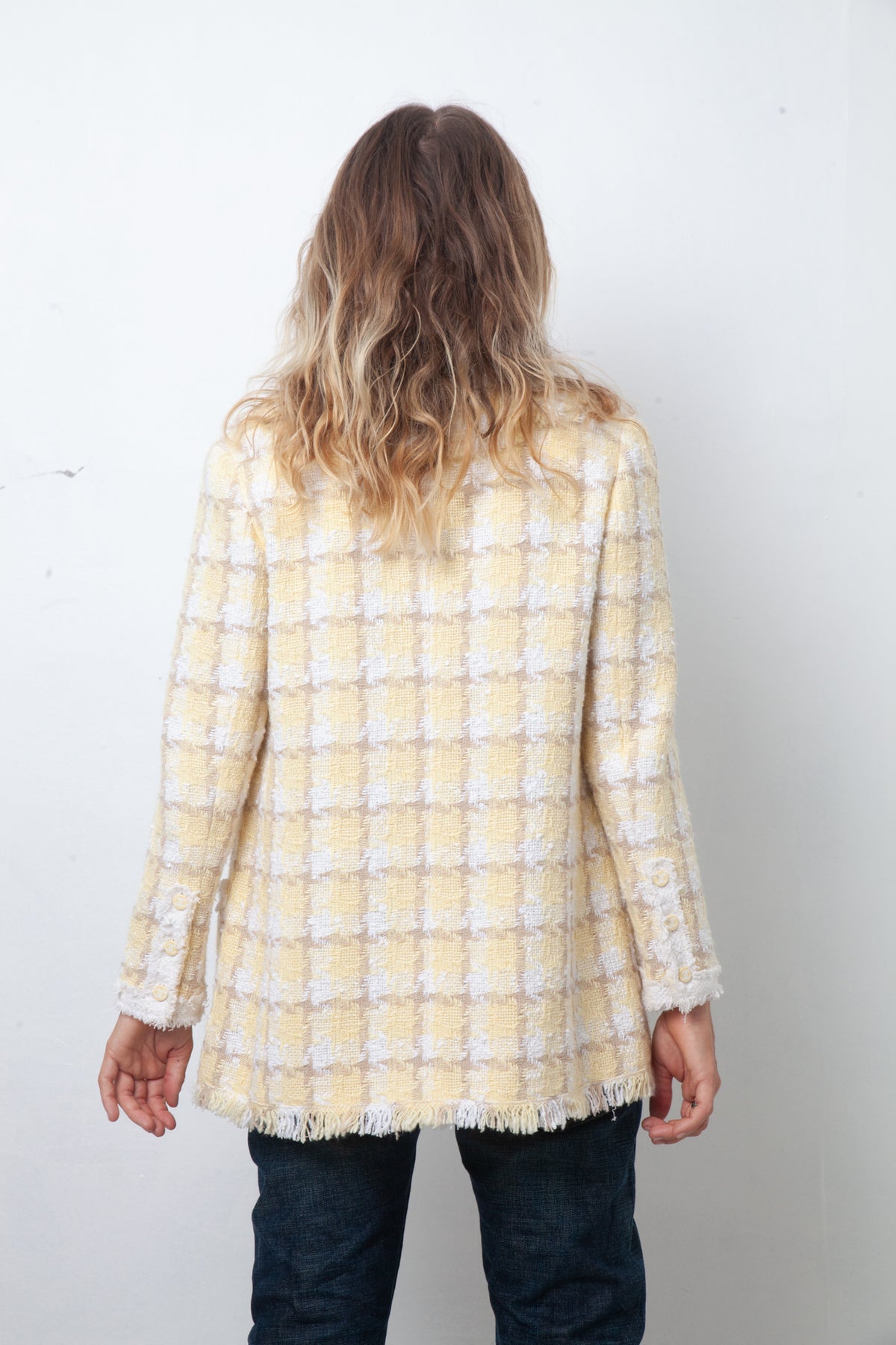 Chanel Cruise 2004 butter yellow and white tweed jacket
