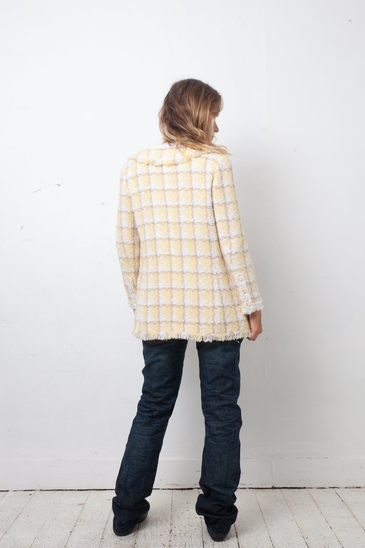 Chanel Cruise 2004 butter yellow and white tweed jacket
