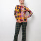 Christian Dior SS 2005 argyle zipper cardigan in yellow purple and black