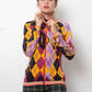 Christian Dior SS 2005 argyle zipper cardigan in yellow purple and black