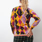 Christian Dior SS 2005 argyle zipper cardigan in yellow purple and black