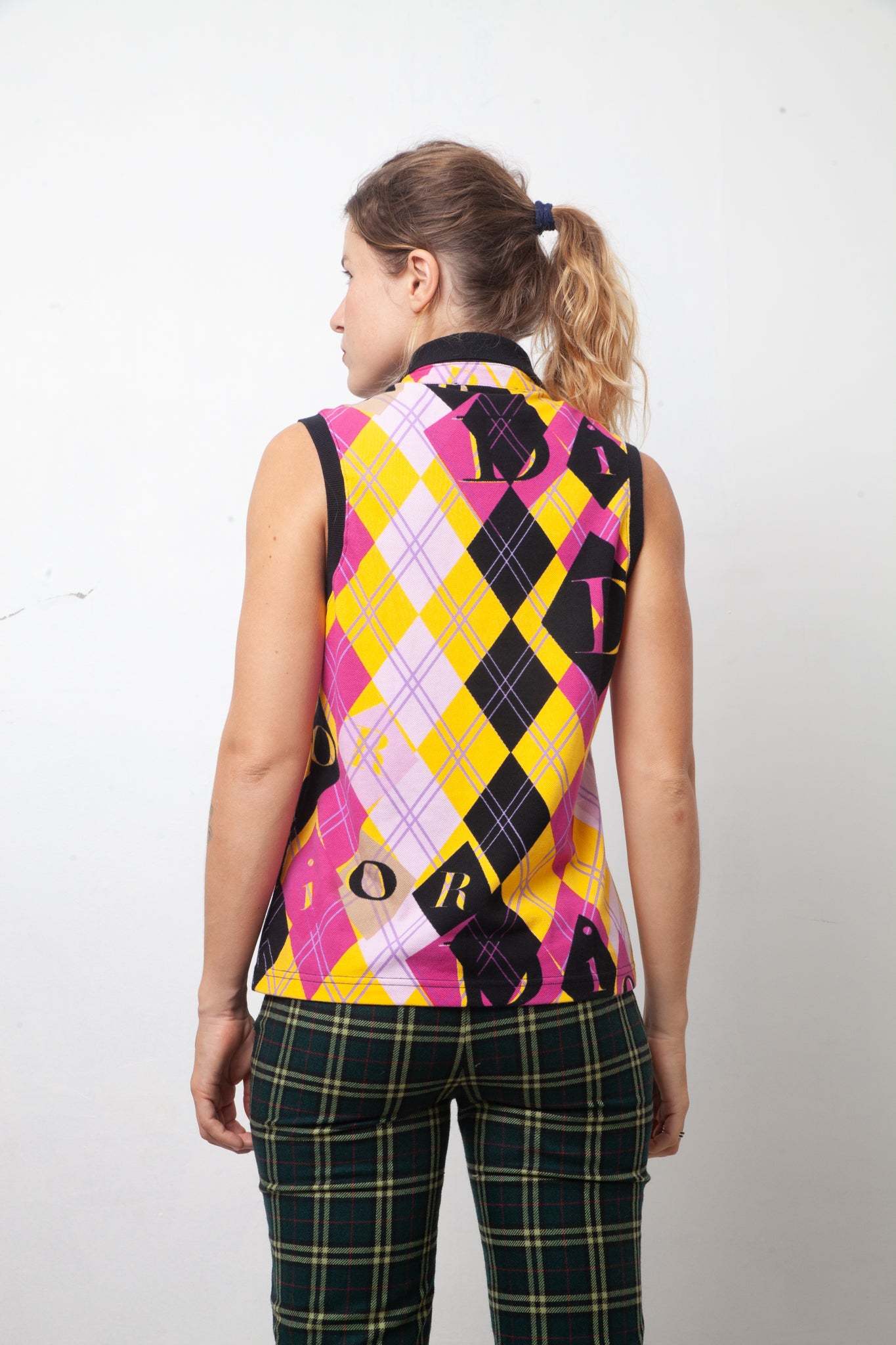 Christian Dior SS 2005 argyle print sleeveless polo shirt