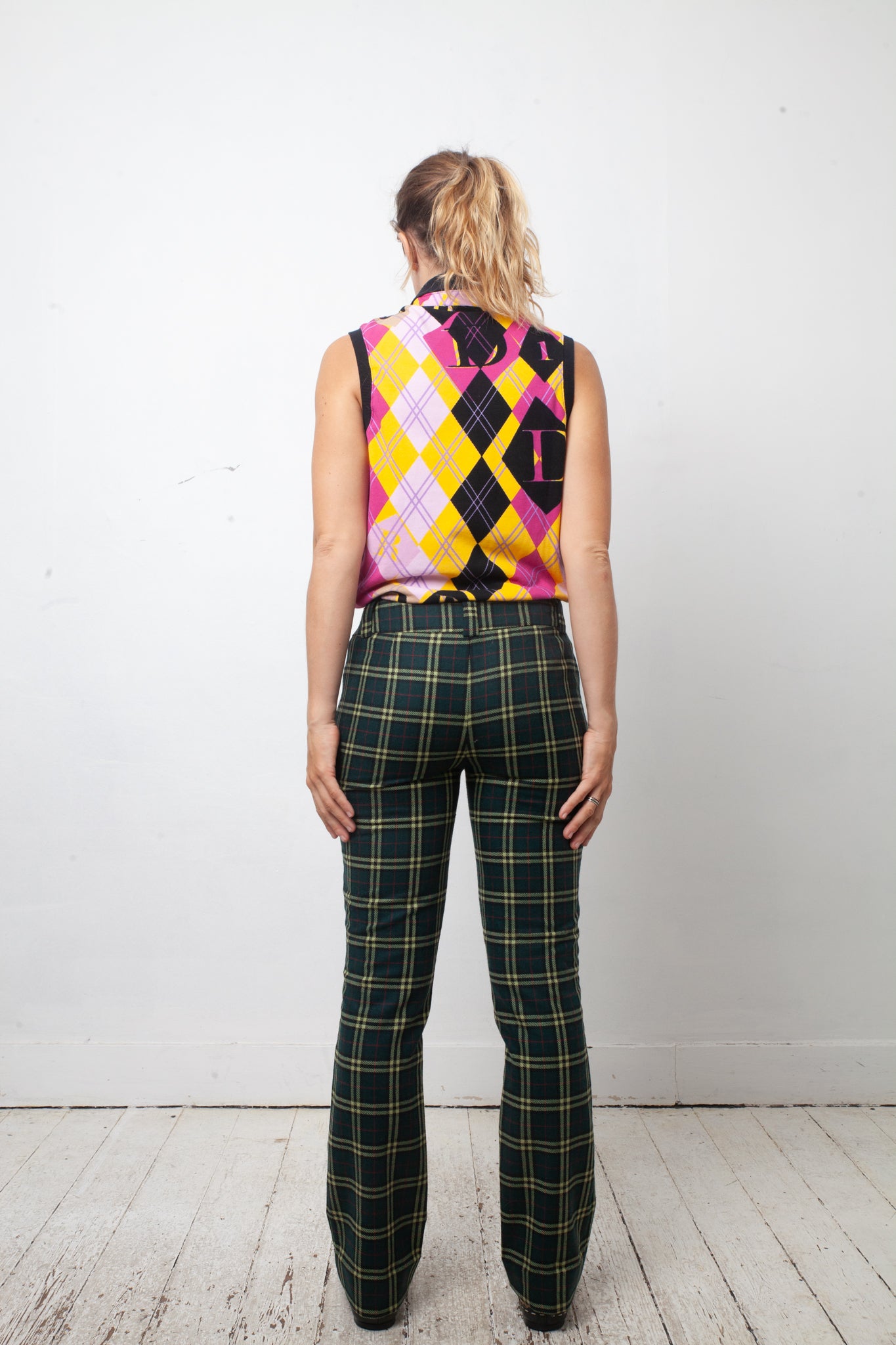 Christian Dior SS 2005 argyle print sleeveless polo shirt