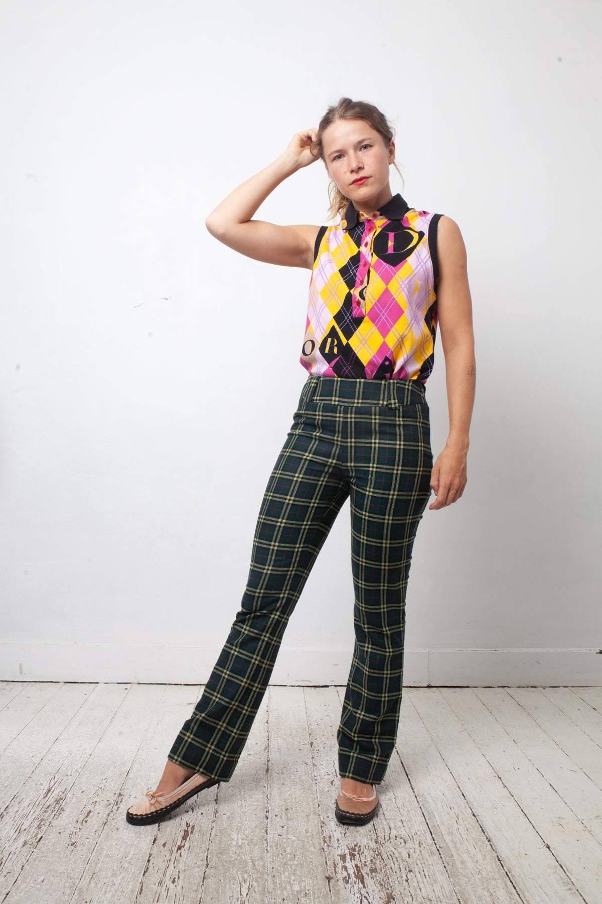 Christian Dior SS 2005 argyle print sleeveless polo shirt