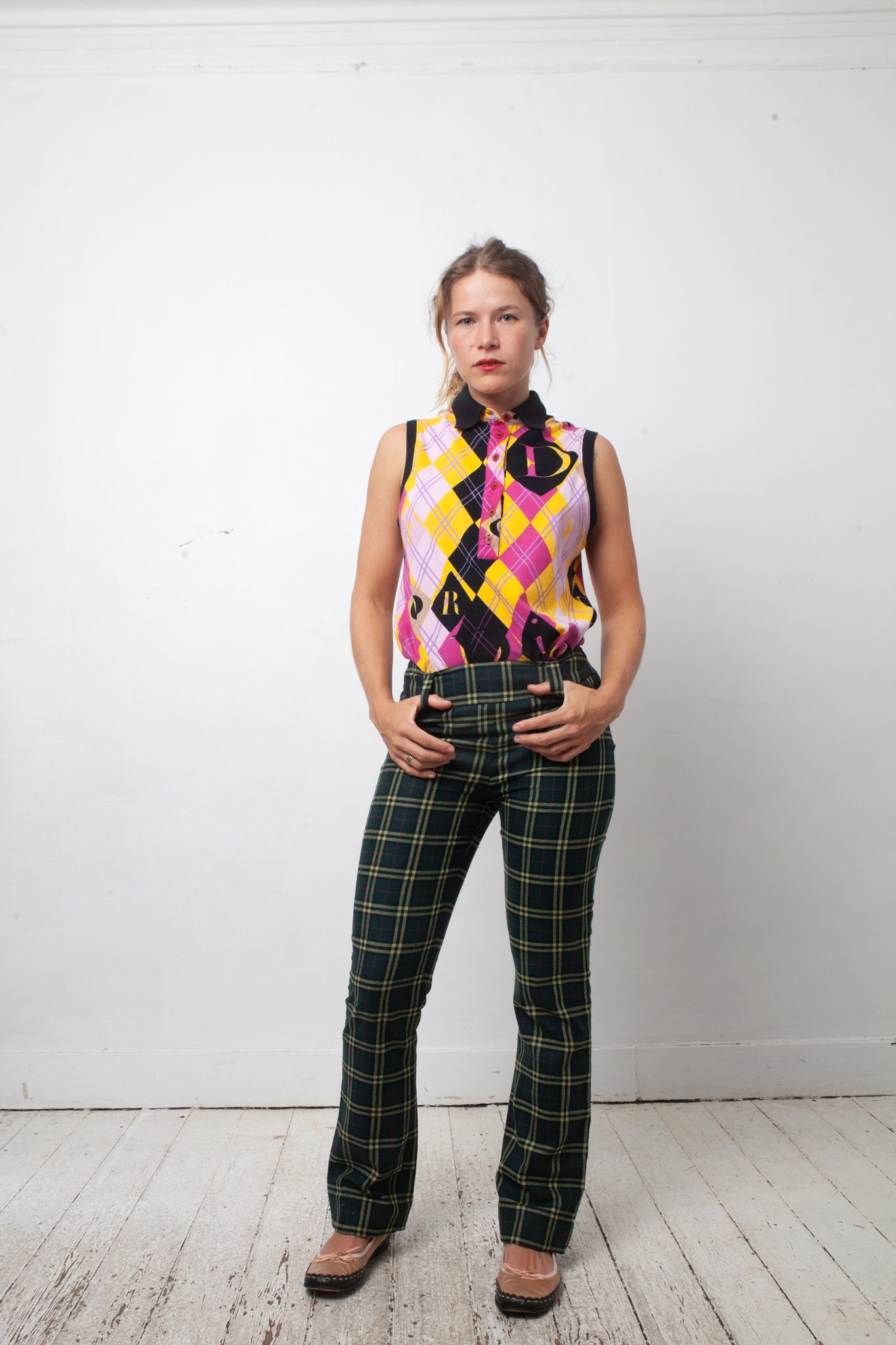 Christian Dior SS 2005 argyle print sleeveless polo shirt