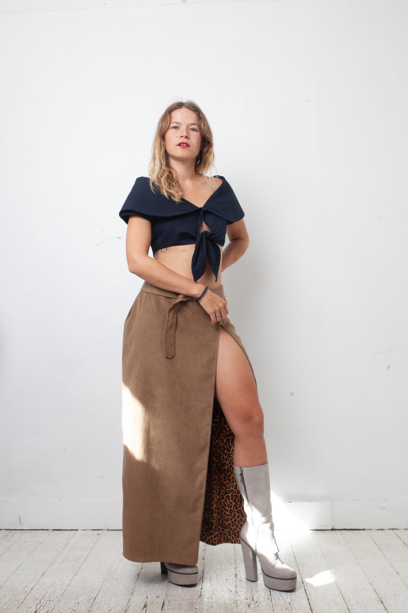 Jean Charles de Castelbajac 90's velvet beige maxi skirt with leopard lining
