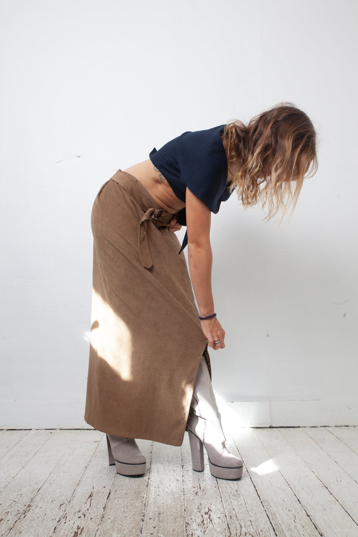 Jean Charles de Castelbajac 90's velvet beige maxi skirt with leopard lining