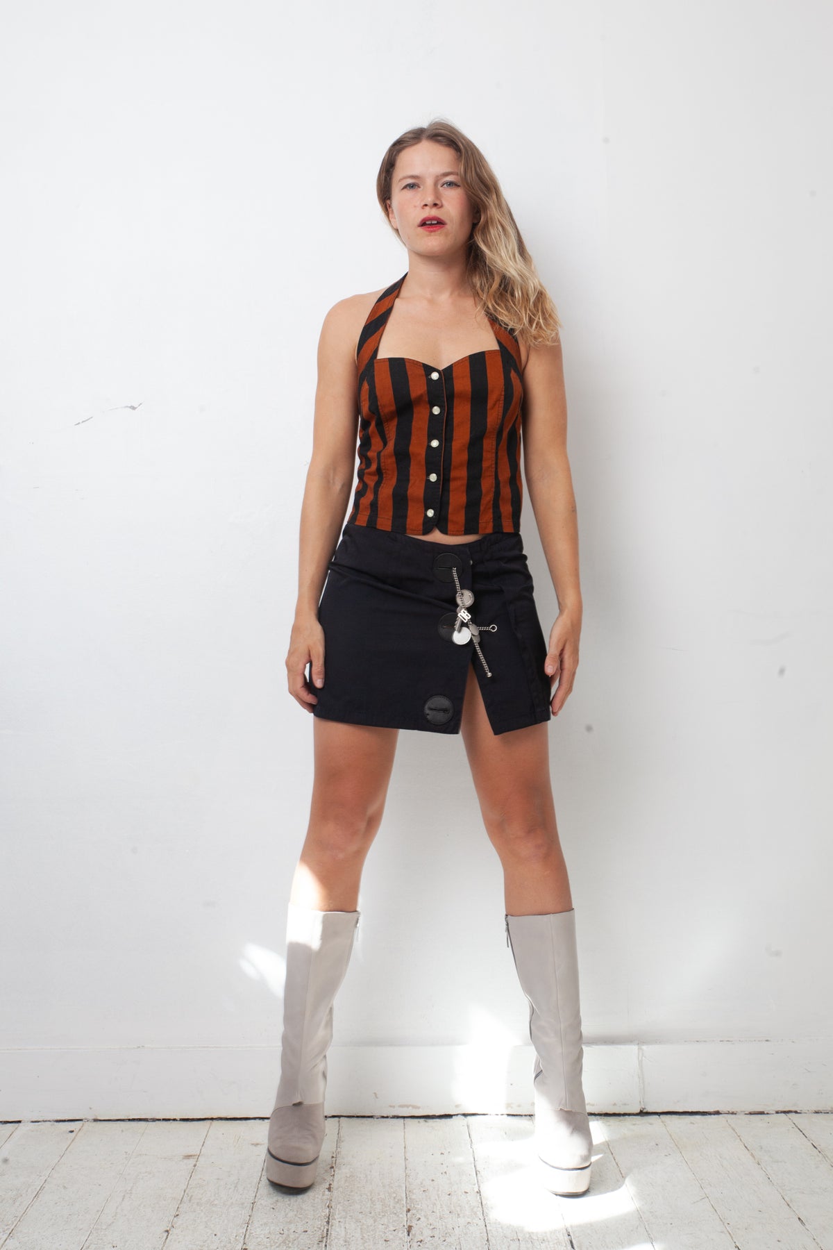 Kenzo 90's striped brown and black halter top