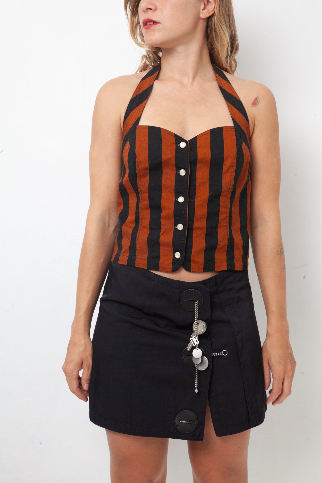 Kenzo 90's striped brown and black halter top