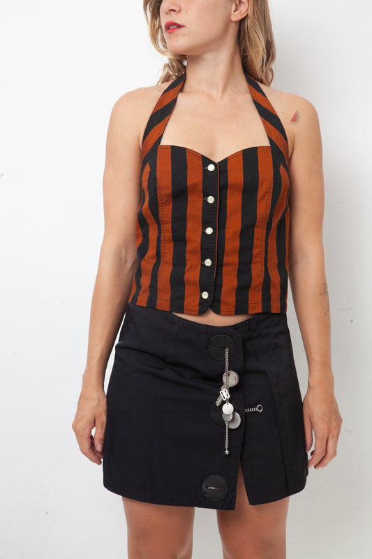 Kenzo 90's striped brown and black halter top
