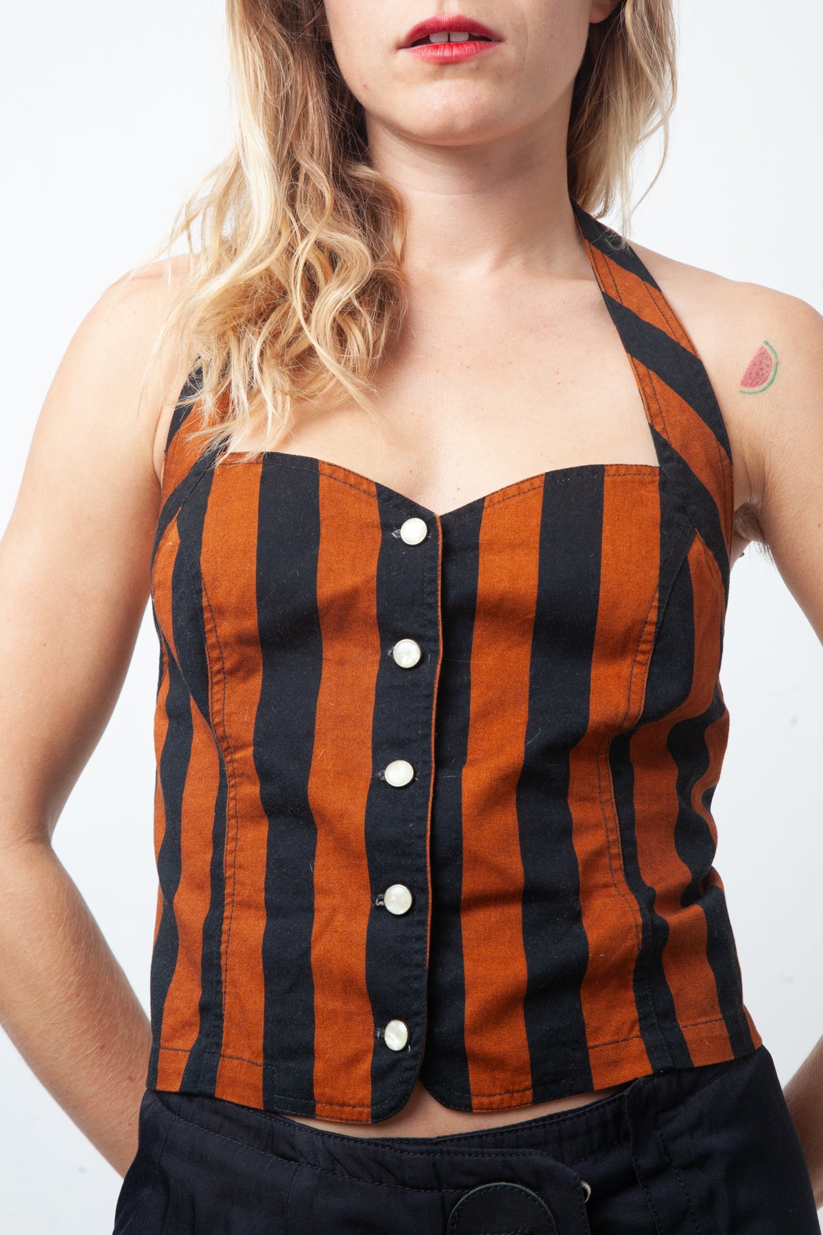 Kenzo 90's striped brown and black halter top