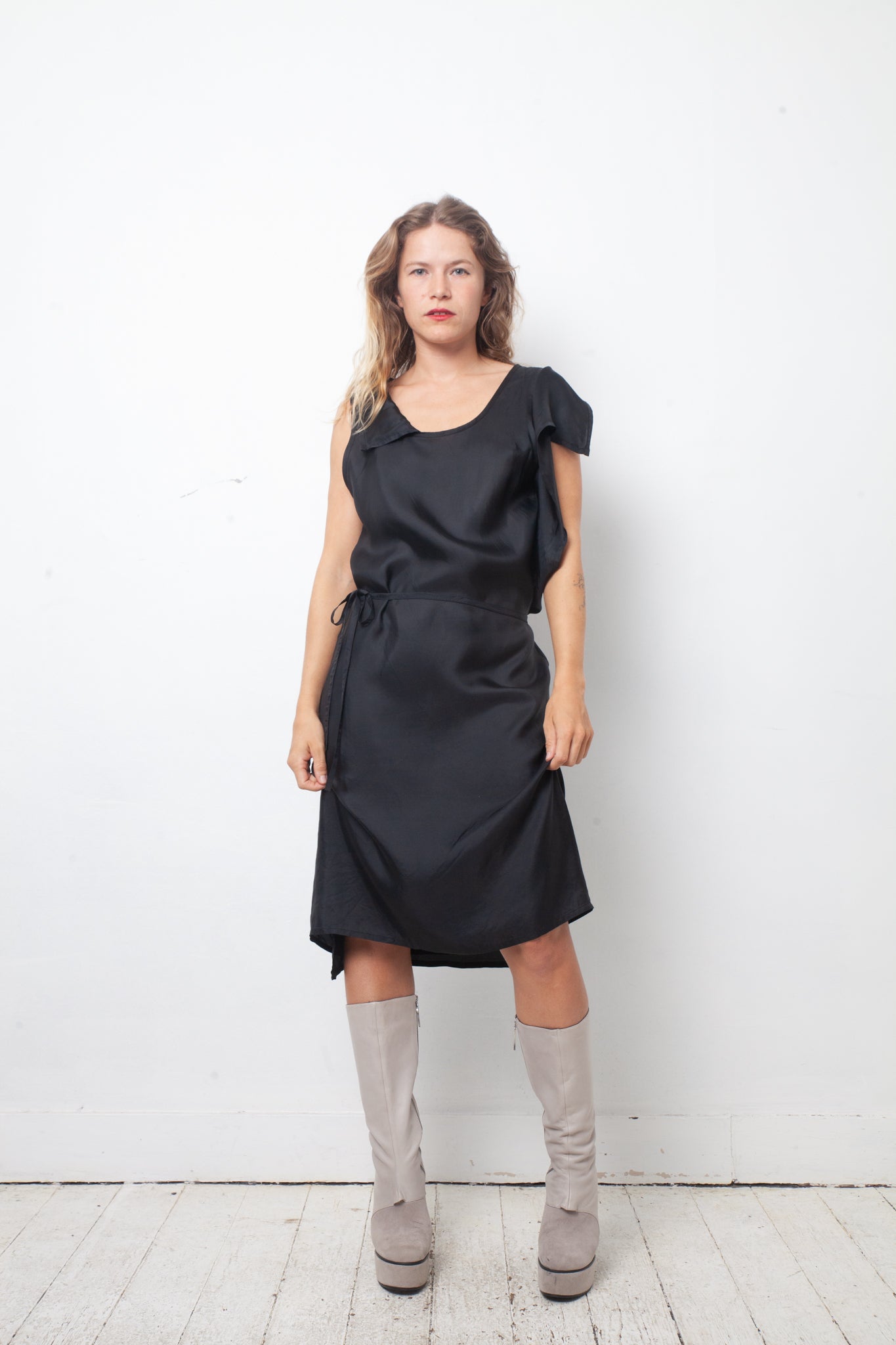 Ann Demeulemeester FW 1998 "4 holes" midnight wrap dress