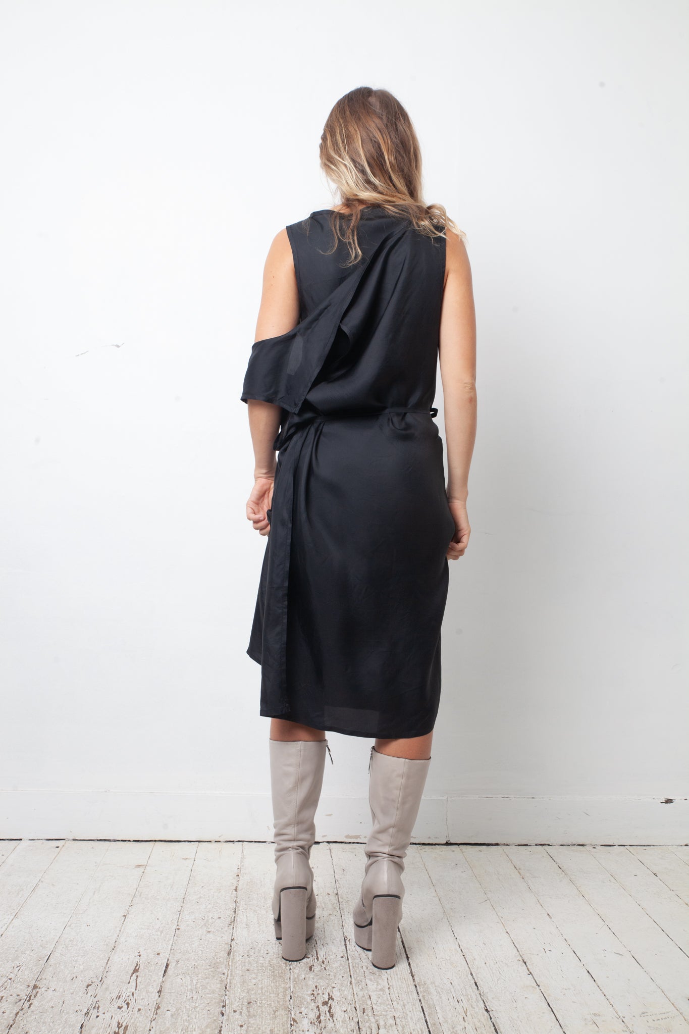 Ann Demeulemeester FW 1998 "4 holes" midnight wrap dress