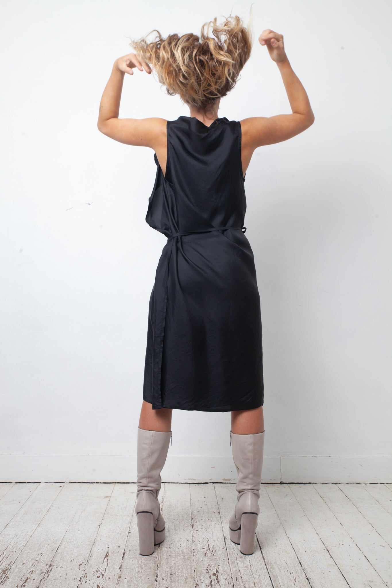 Ann Demeulemeester FW 1998 "4 holes" midnight wrap dress