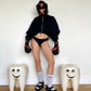 Jean-Paul Lespagnard Cropped transformable black knit bomber jacket with "asphalt" coating