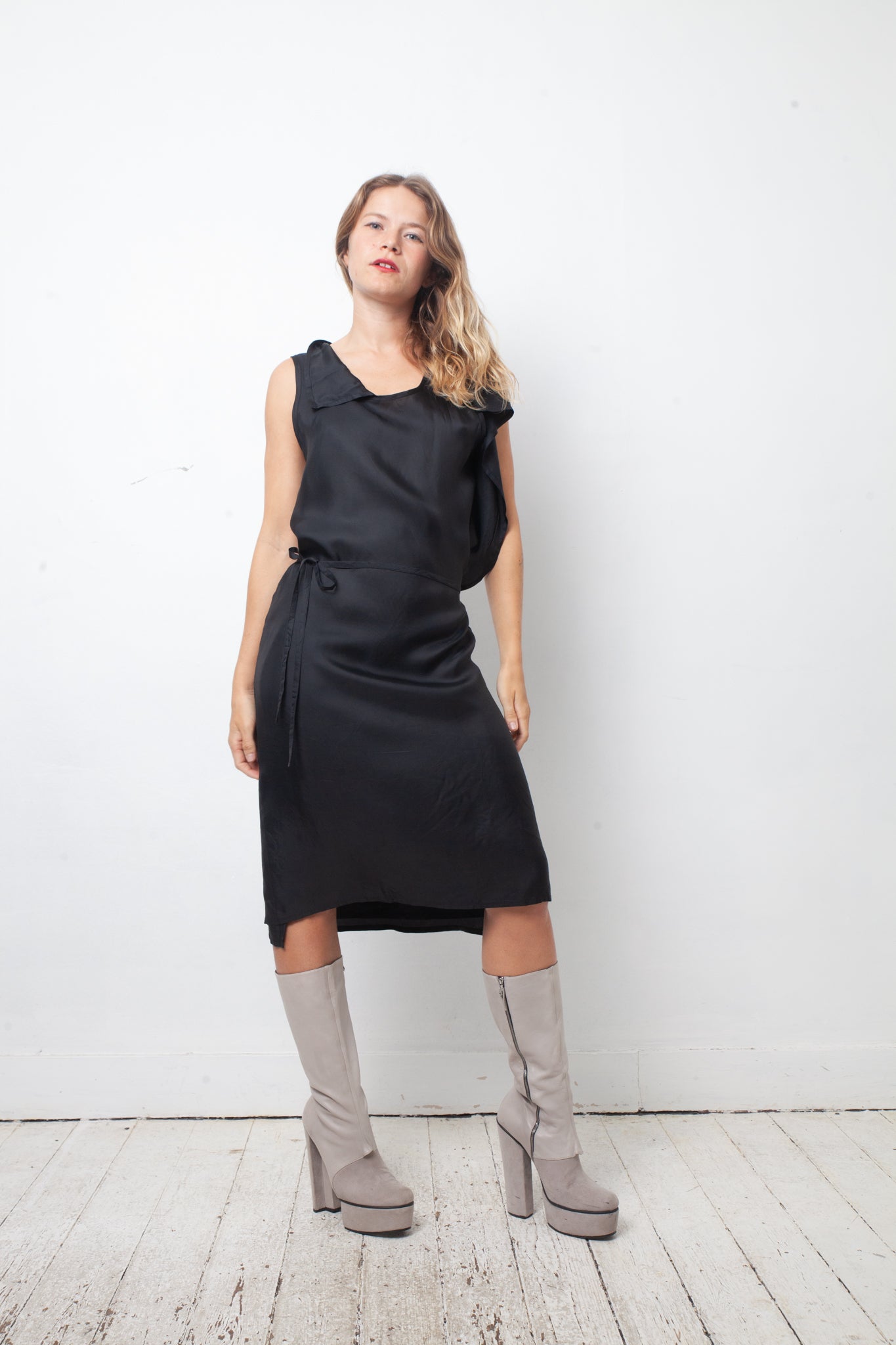 Ann Demeulemeester FW 1998 "4 holes" midnight wrap dress