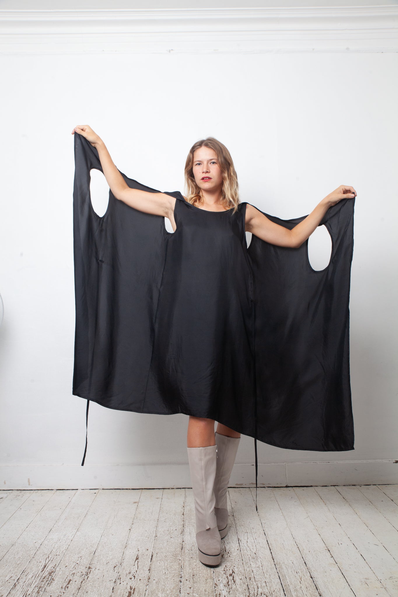 Ann Demeulemeester FW 1998 "4 holes" midnight wrap dress